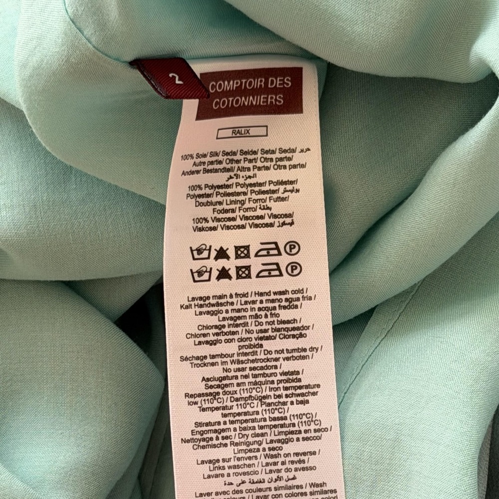 Comptoir Des Cotonniers Dress Womens 2 Mint Aqua Silk V Neck Shift Pockets Work - Picture 13 of 16